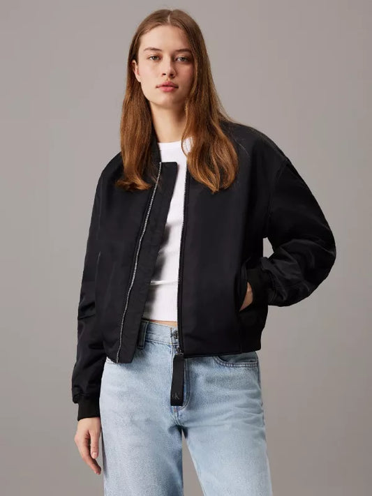 Ck Black Padded Nylon Bomber Jacket