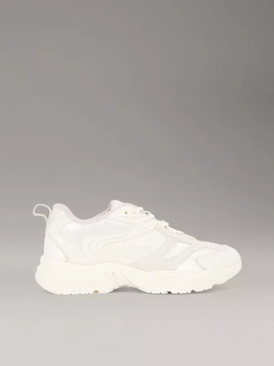 Creamy White/Peach Whip Faux Leather Trainers