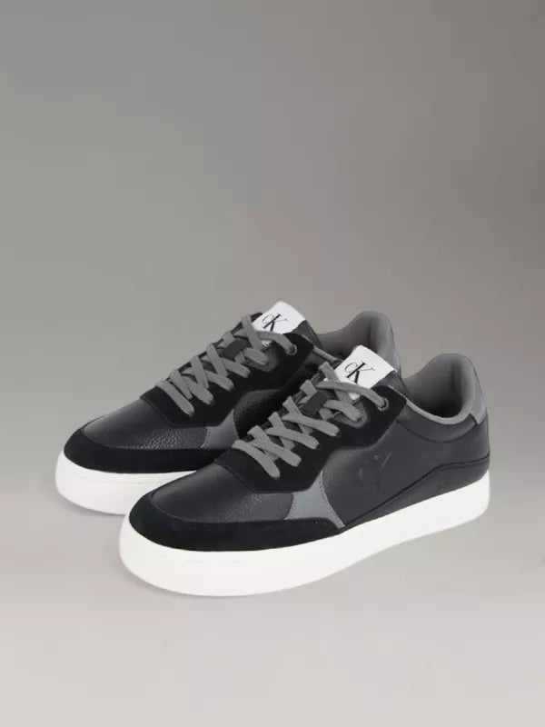 Black/Charcoal Grey/Bright White Leather Trainers