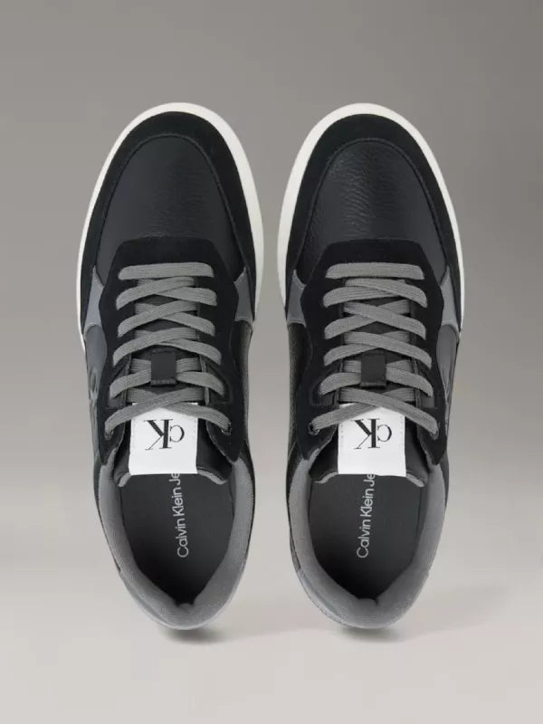 Black/Charcoal Grey/Bright White Leather Trainers