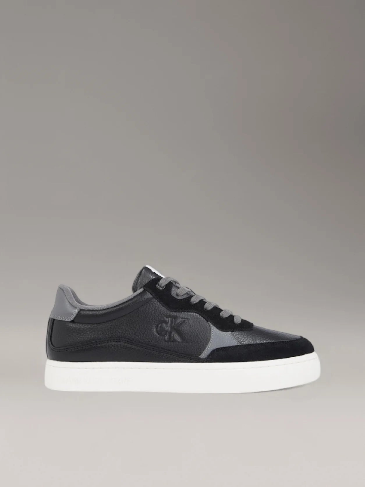 Black/Charcoal Grey/Bright White Leather Trainers