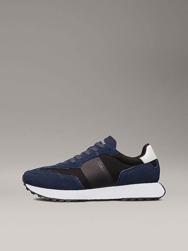 Navy/Black/White Suede Trainers