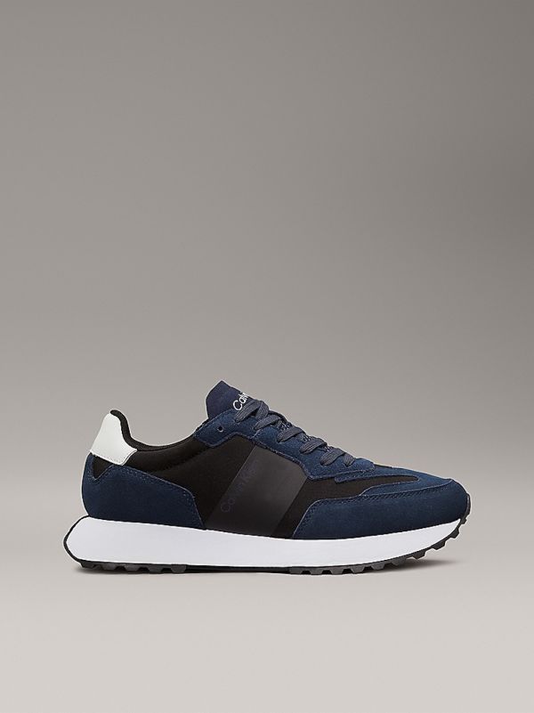 Navy/Black/White Suede Trainers