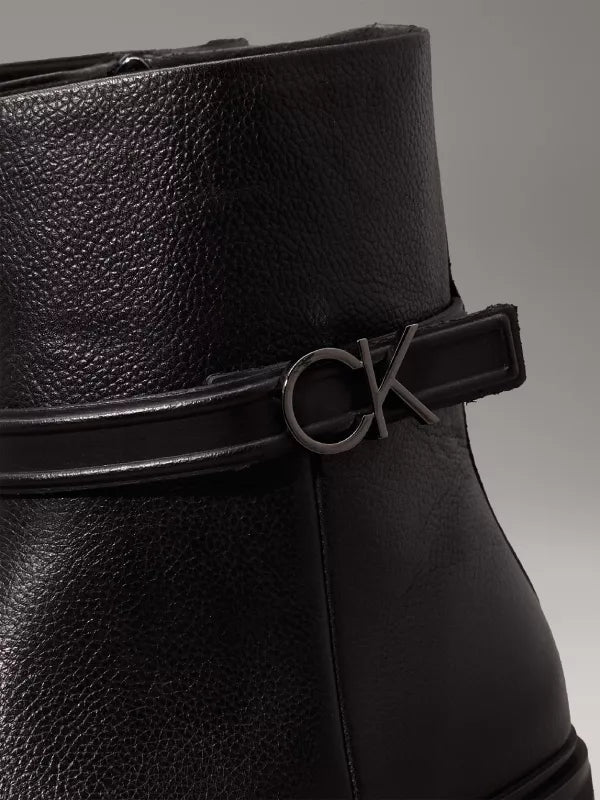 CK Black Leather Heeled Ankle Boots