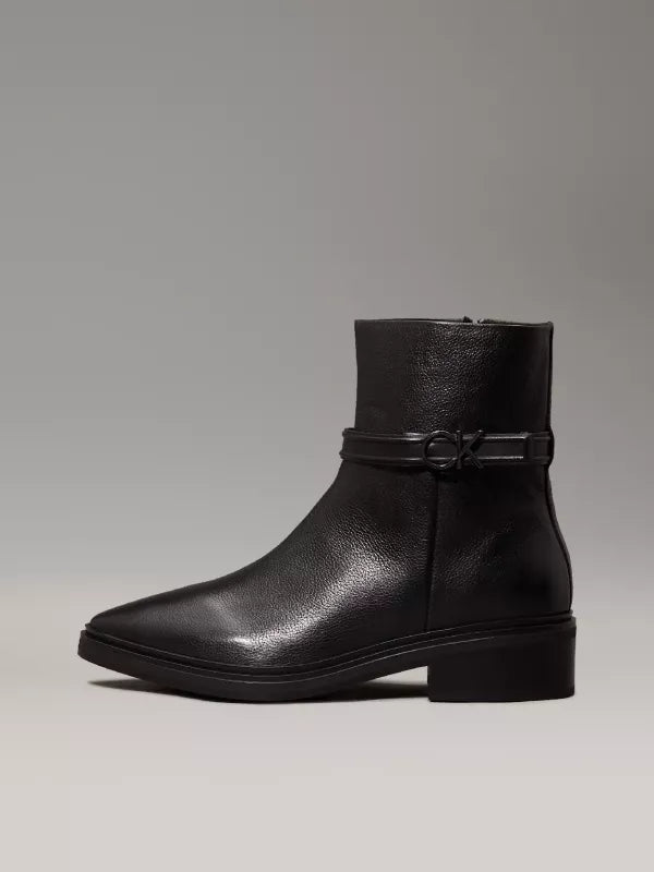 CK Black Leather Heeled Ankle Boots