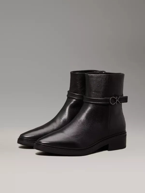 CK Black Leather Heeled Ankle Boots