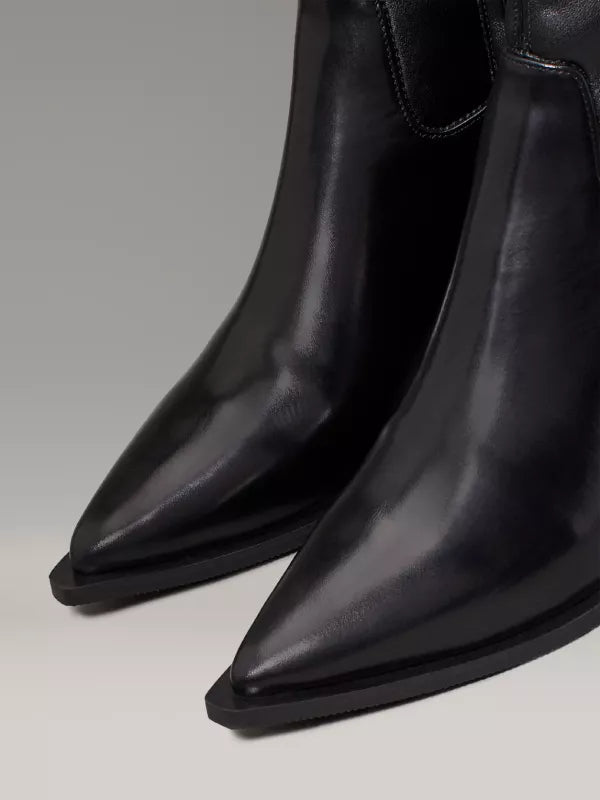 Ck Black Leather Stretch Cowboy Boots