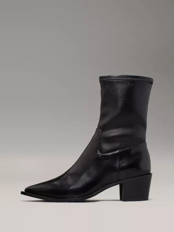 Ck Black Leather Stretch Cowboy Boots