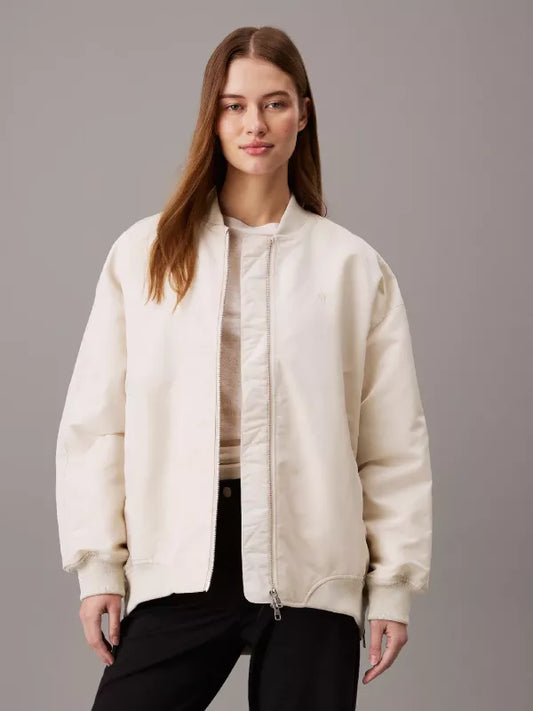 Eggshell Relaxed Sateen Bomber Jacket