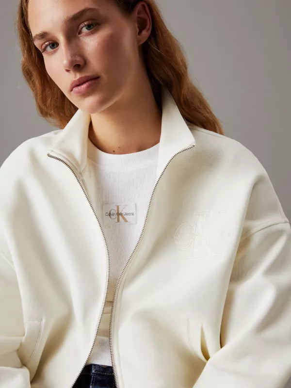 Ivory Relaxed Monogram Zip Up Cardigan