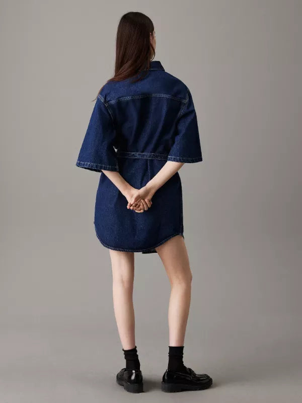 Dark Belted Denim Shirt Dress