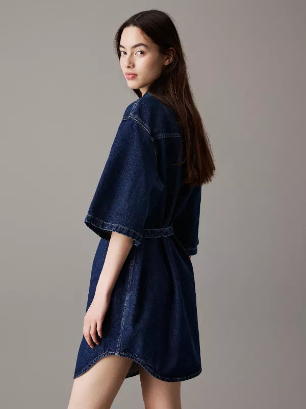 Dark Belted Denim Shirt Dress