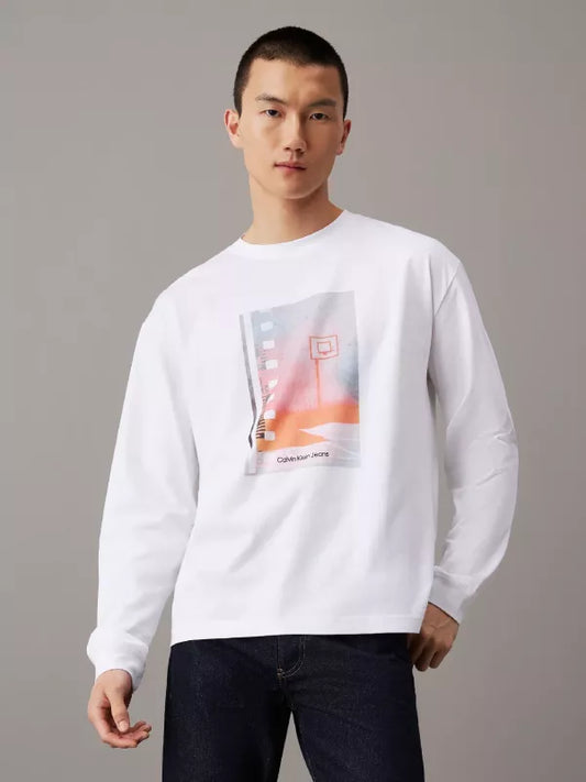 Bright white Graphic Print Long Sleeve T-shirt