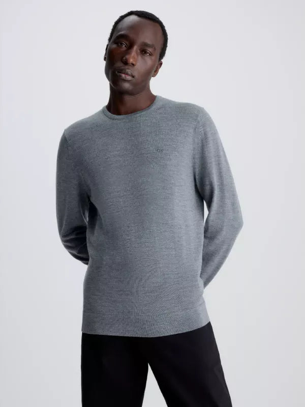 Mid Grey Heather Merino Wool Jumper