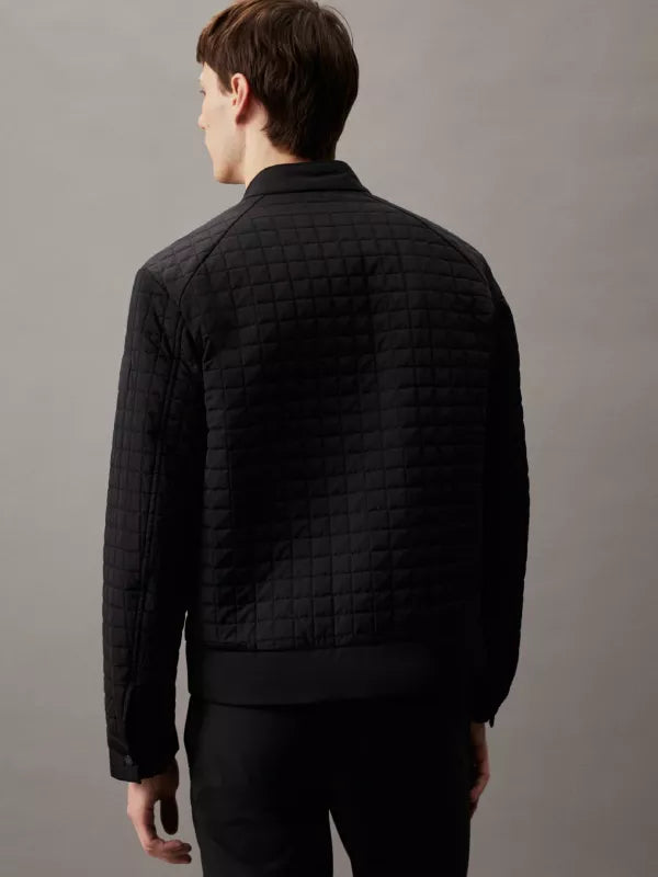 Grid Quilted Bomber Jacket