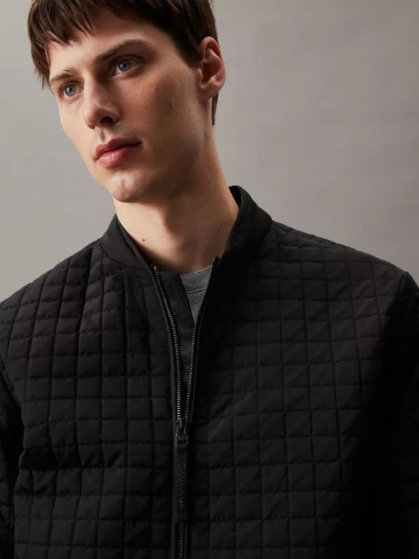 Grid Quilted Bomber Jacket