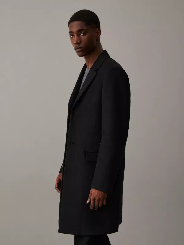 Ck Black Slim Brushed Wool Coat