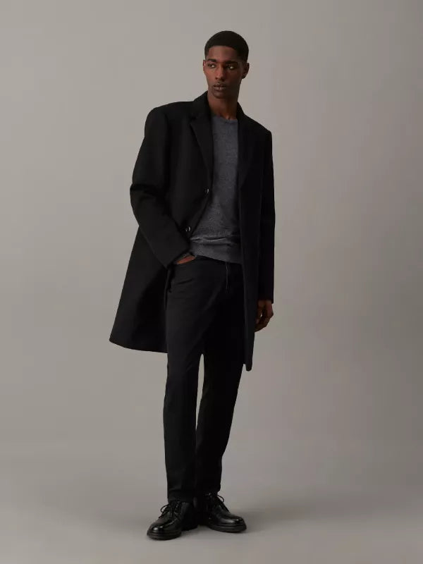 Ck Black Slim Brushed Wool Coat