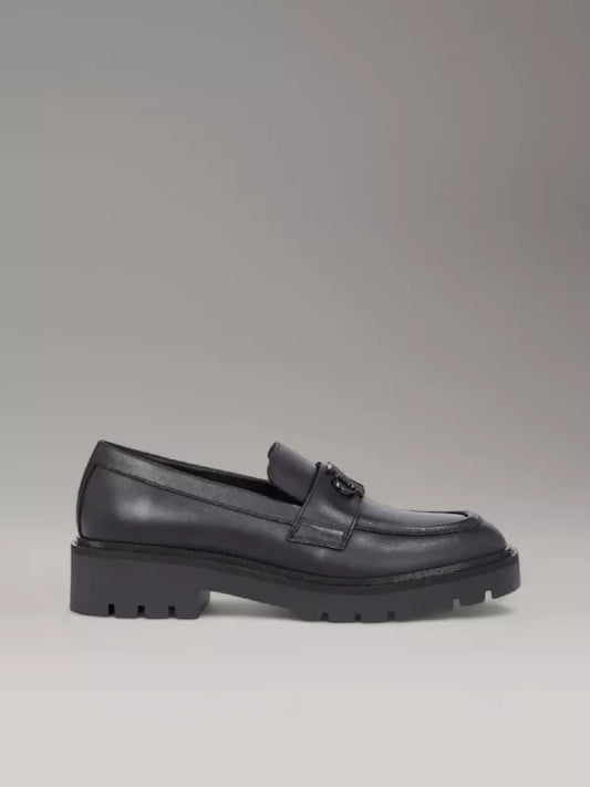 Triple Black Leather Logo Loafers