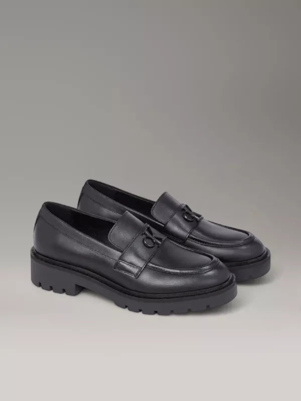 Triple Black Leather Logo Loafers