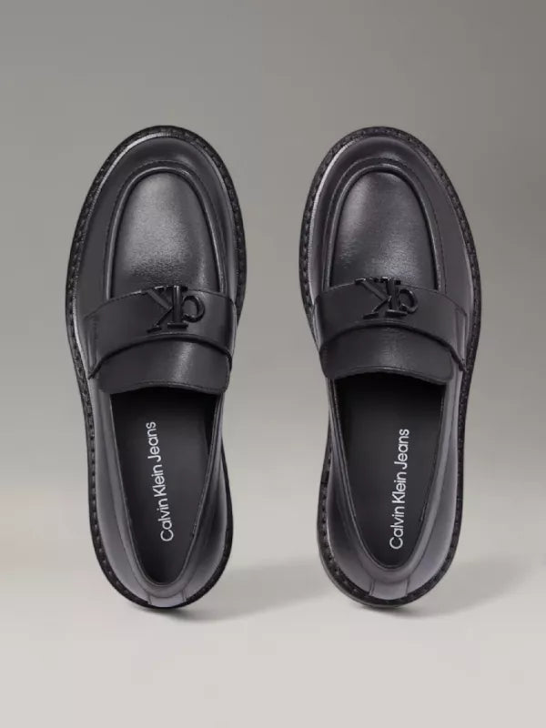 Triple Black Leather Logo Loafers