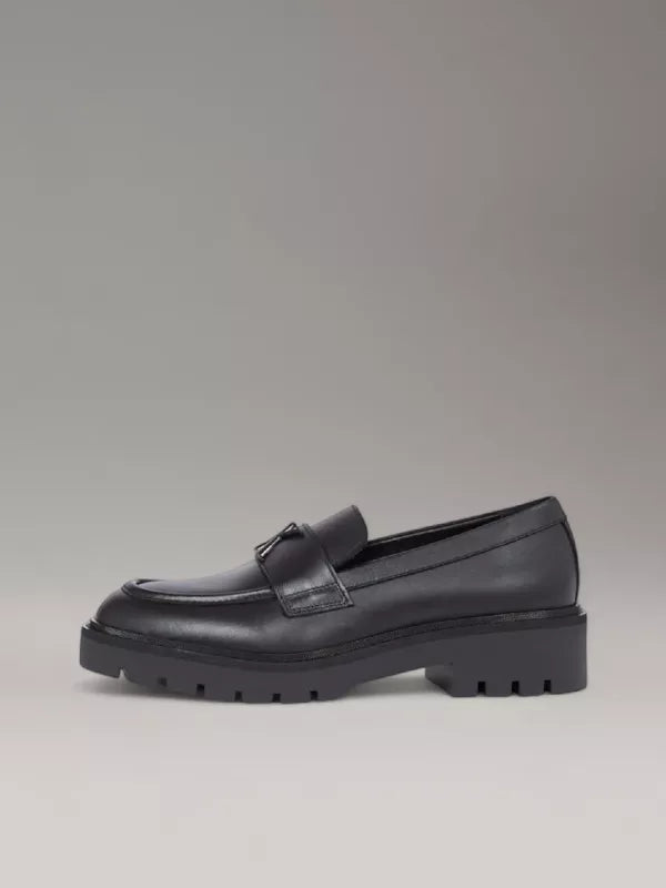 Triple Black Leather Logo Loafers