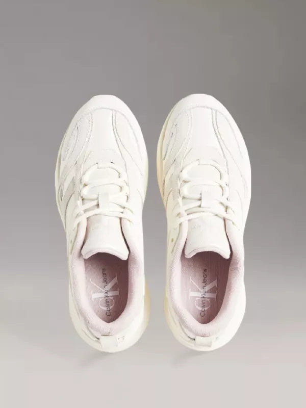 Creamy White/Peach Whip Faux Leather Trainers