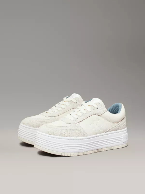 Creamy White/Eggshell Suede Platform Trainers