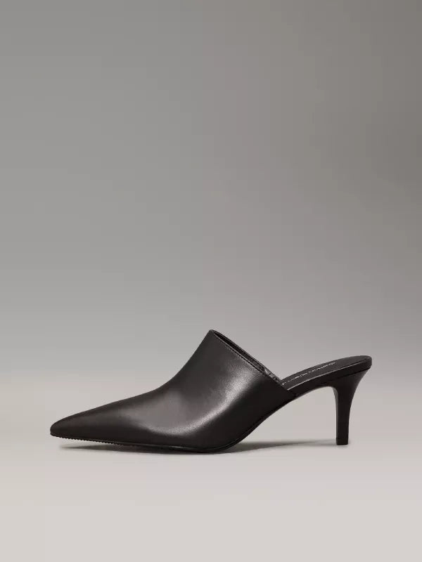 Ck Black Leather Stiletto Mules