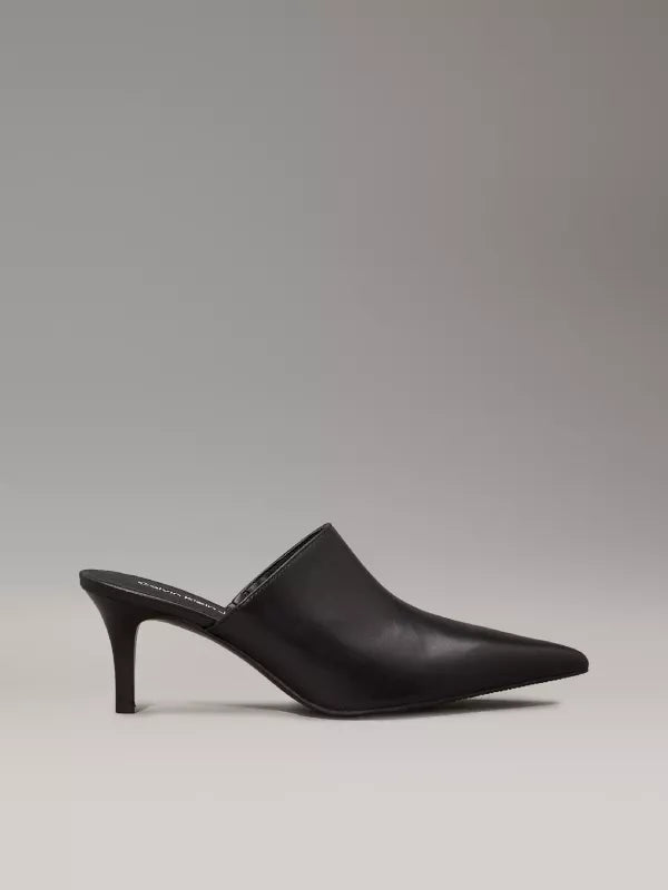 Ck Black Leather Stiletto Mules