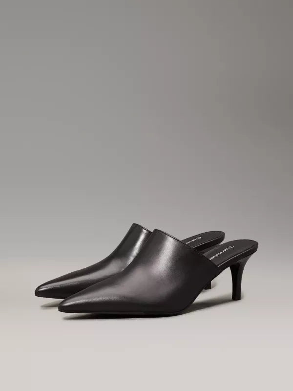 Ck Black Leather Stiletto Mules