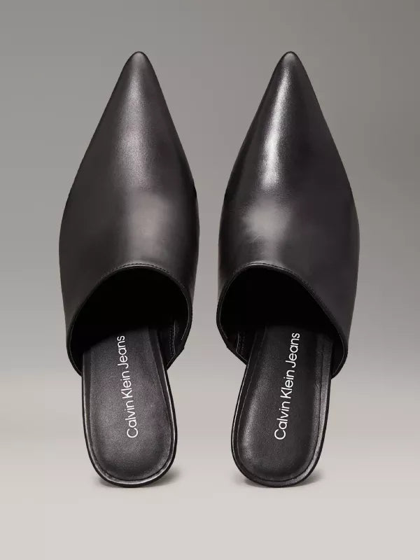 Ck Black Leather Stiletto Mules